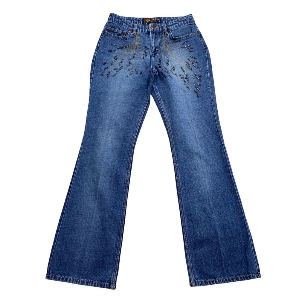 Vintage Route 66 Low Rise Embellished Beaded Embroidered Blue Jeans Sz 4